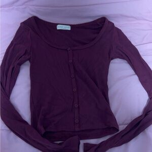 Brandy Melville Purple Long Sleeve Button Down Crop Top